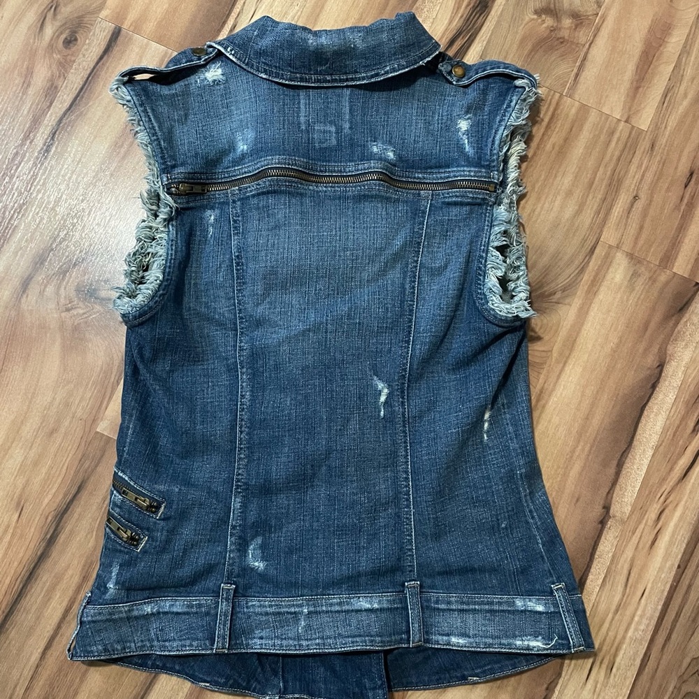 GUESS asymmetrical Denim Jean Vest/Shirt Mila Denim Moto  Blue Jean Size Med - Picture 2 of 9